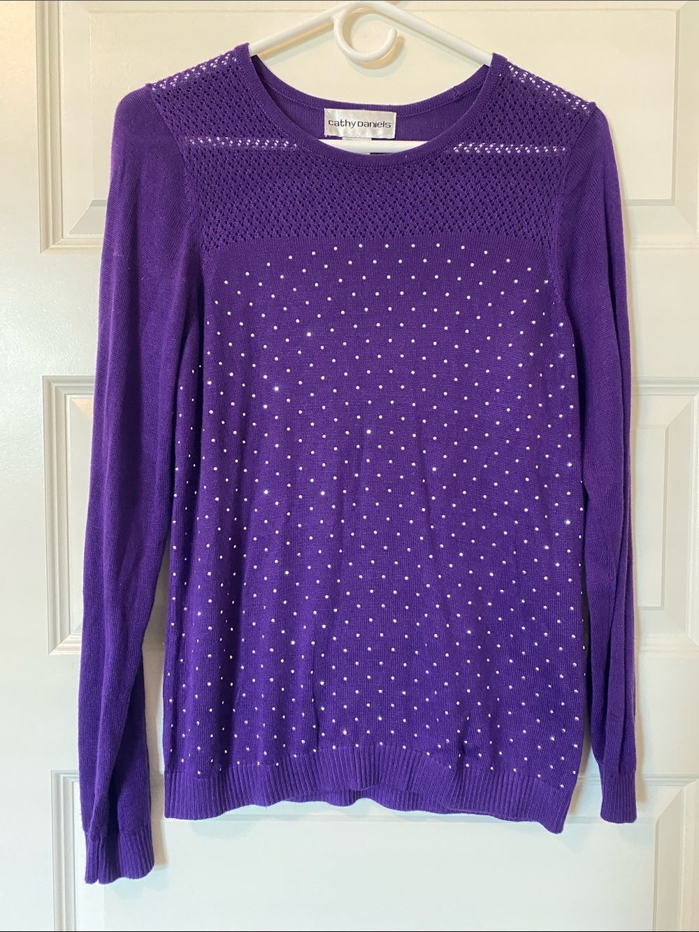 Cathy Daniels Purple Long-Sleeve Knit Sweater with Stud Accents